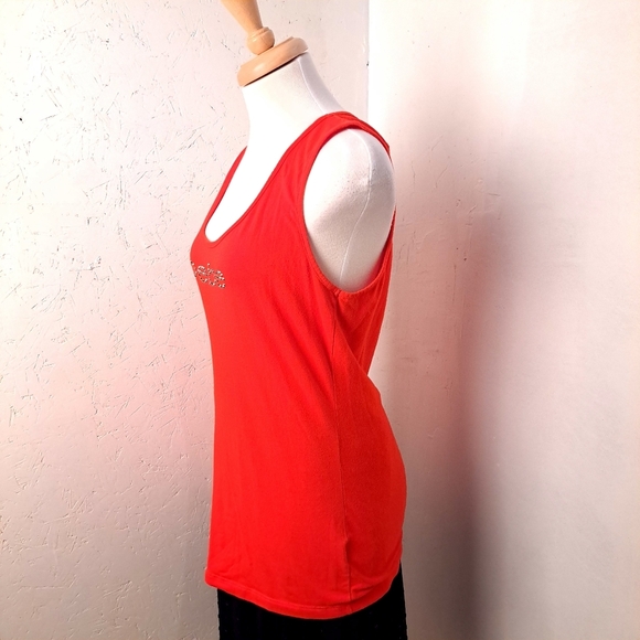Bebe | Cherry red rhinestone logo Y2K style ripped open back tank top - Picture 5 of 12